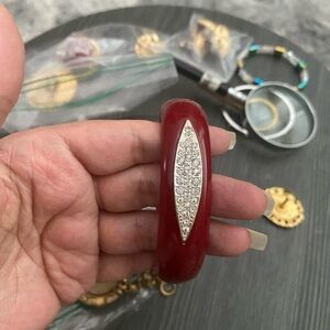 Dark red Crystal Accent Bangle Bracelet Bakelite